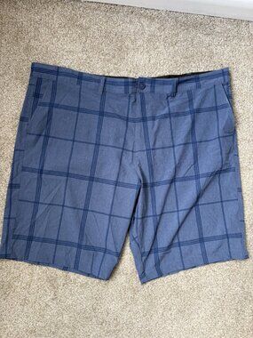 OP Flex Mens 4-Way Stretch Hybrid Shorts 46 Blue Plaid